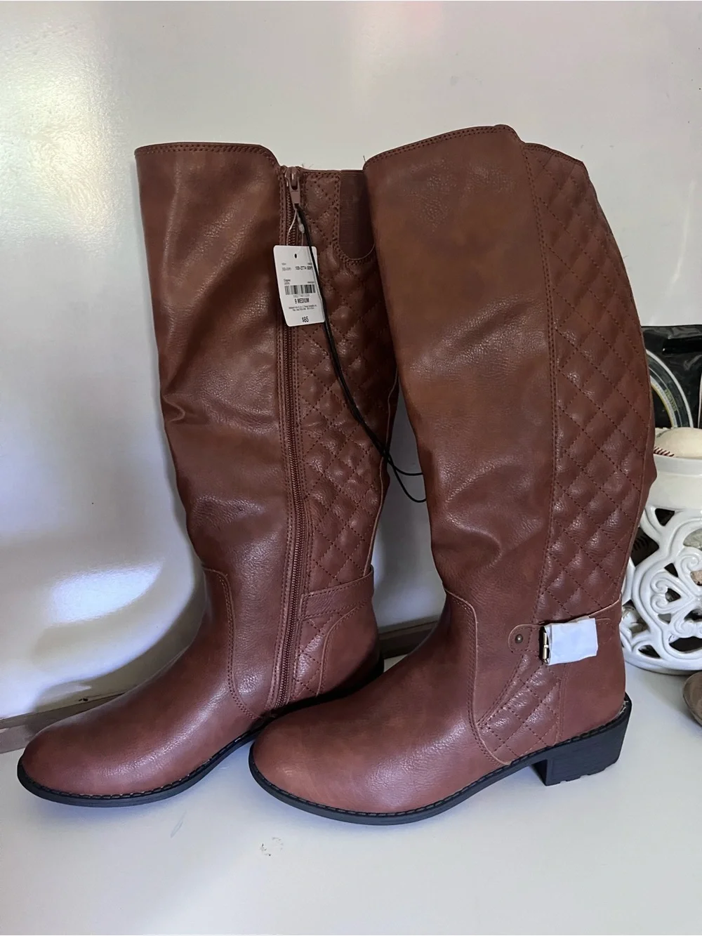 NWT St. John's Bay Quilted Chestnut Over-the-Knee Boots